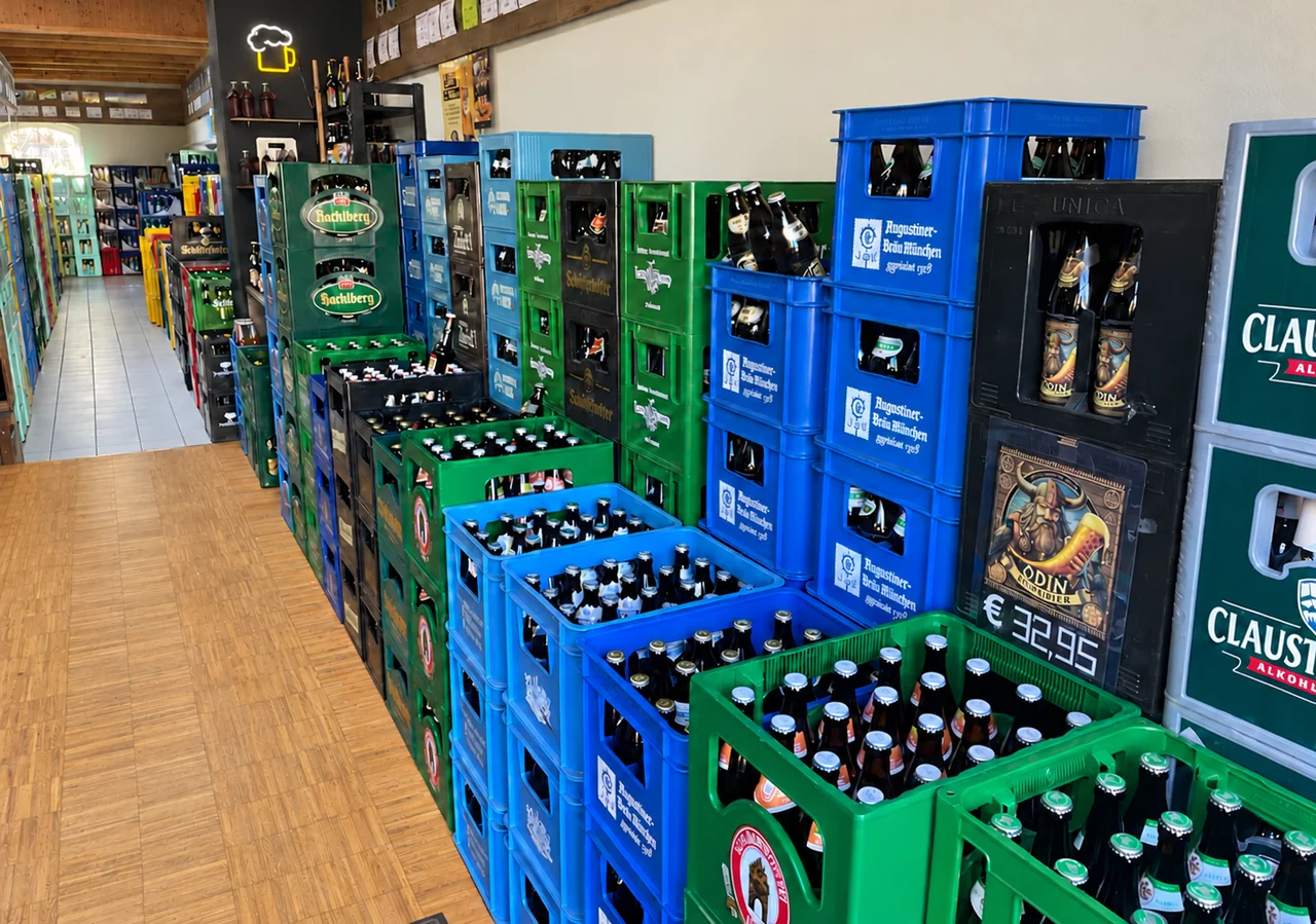 Bierkästen im Getränkemarkt Ortner
